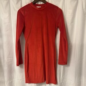 Vintage Y2K Red‎ Velour Dress M Velvet Mini USA Grunge Whimsigoth Regency 90s